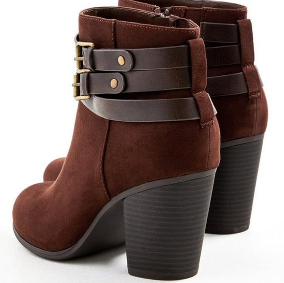 Torrid Extra Wide Width Brown Faux Suede Buckle Heel Booties - Picture 9 of 9